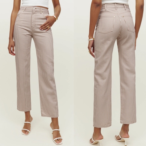 Reformation NWT Cowboy Striped High Rise Straight Jeans (28) - Picture 1 of 16